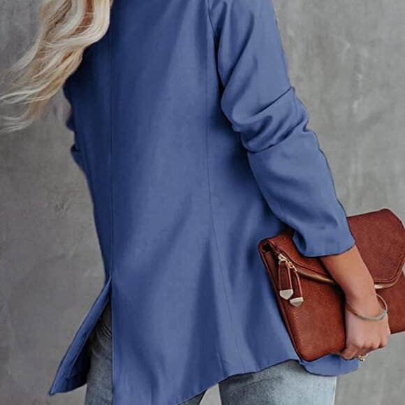 Casual Blazers Long Sleeve Open Front Button Work Office Blazer Jackets with - Picture 3 of 5